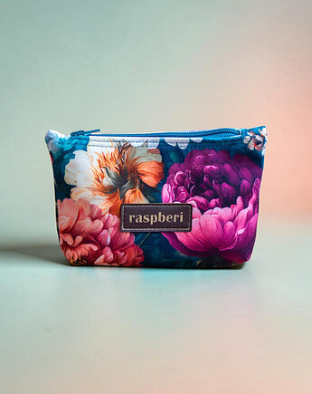 Etui na klucze z weluru w peonie kwiatowe etui handmade, raspberi
