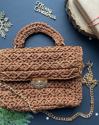 Brązowa torebka  robiona na szydełku, torebka na ramię, Pirch.bags