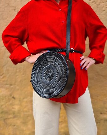 Torebka skórzana ręcznie robiona góralska okrągła na ramię Carmen Duża, SempreArte