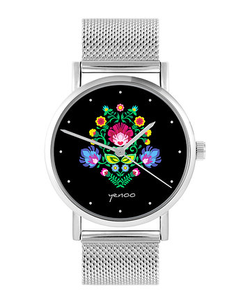 Zegarek - Folkowy czarny - bransoleta mesh, yenoo