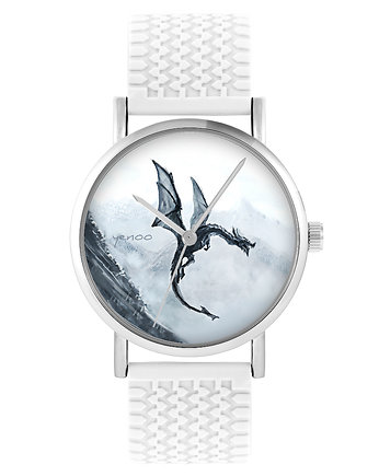 Zegarek - Czarny smok - silikonowy, biały, yenoo