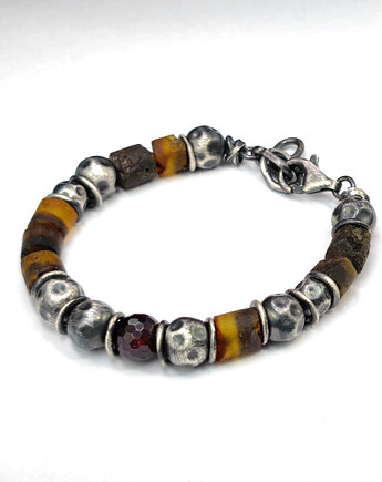Bursztyny i granat - bransoleta męska, Zofia Gladysz