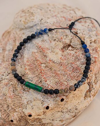 Bransoletka Męska Strzelec Malachit Chalcedon Lapis Lazuli, w hand works