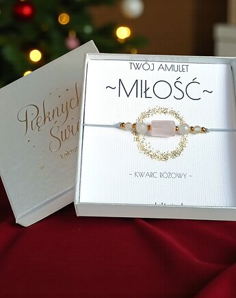 Amulet - MIŁOŚĆ - świąteczne pudełko - kwarc różowy, kaktusia