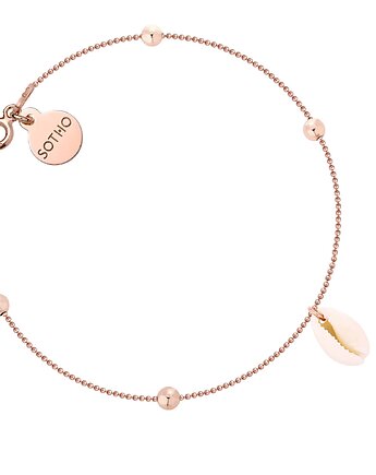 Bransoletka z różowego złota z kuleczkami i muszelką, SOTHO