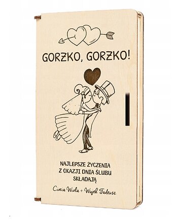 Drewniane pudełko na pieniądze Prezent Pamiątka ślub wesele PERSONALIZOWANE, smxdsgn