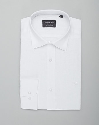 Koszula męska lniana lentini 00384 biały slim fit, OSOBY - Prezent dla Chłopaka