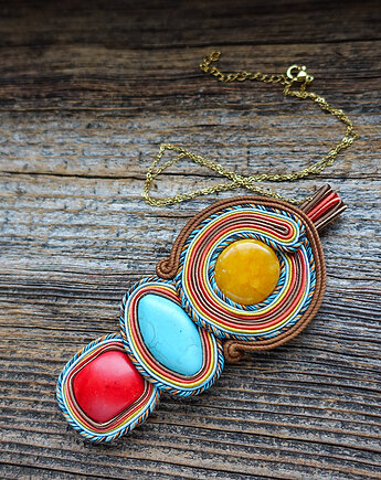 Wisior soutache z kamieniami., Mró Soutache