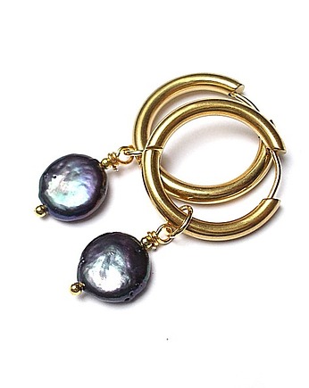 Kolczyki pozłacane Pearls /navy blue /  vol. 3, KiKa pracownia