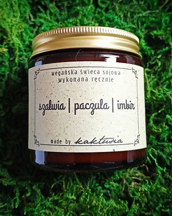 SZAŁWIA, PACZULA, IMBIR - świeca sojowa 120ml, kaktusia