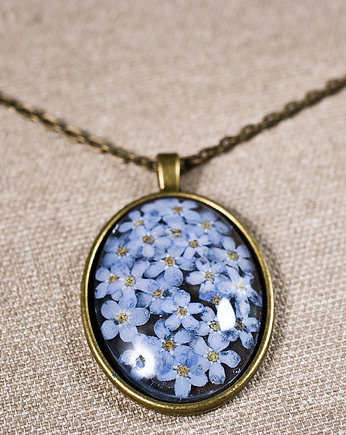 Owalny naszyjnik z żywicy z niezapominajkami, So Jewelry