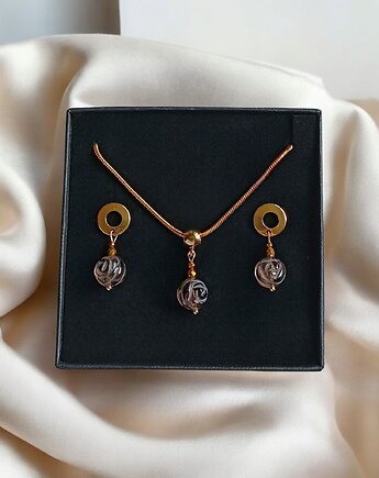 RAZEM TANIEJ! uroczy komplet: różyczki: rzeźbiony kwarc : wyjątkowy prezent, kaktusia