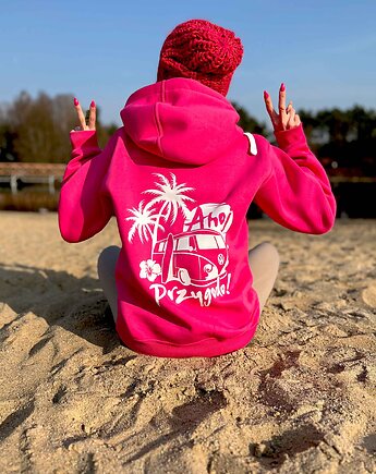 Bluza fuksja damska z kapturem z jaskółkami, ŁAP NAS