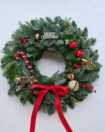 CZERWONY Wianek Bożonarodzeniowy na drzwi + lampki, MOM&SISdekorują