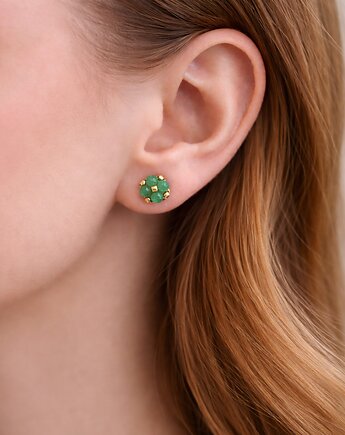 Delikatne Zielone Kolczyki Sztyfty - Awenturyn, STAGHORN