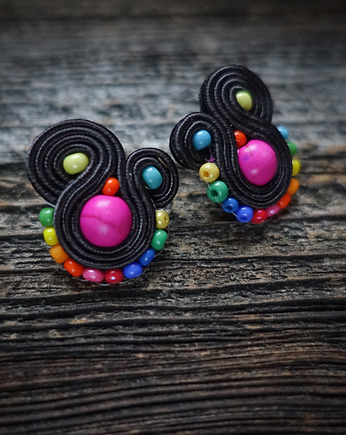 Kolorowe Lentinki- kolczyki soutache, Mró Soutache