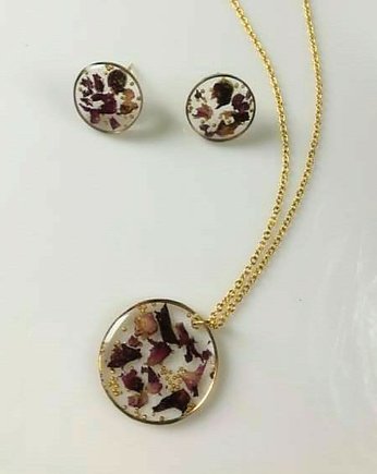 Komplet kolczyki+ naszyjnik z płatkami róż, Giulia Gioielleria handmade
