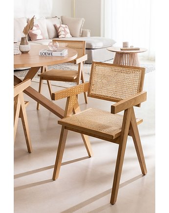Krzesło z Podłokietnikami Drewno Plecionka Wiedeńska Natural, MIA home