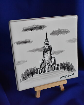 Kafel ręcznie malowany Pałac kultury i Nauki Warszawa czarny, Kobaltowa Sroka