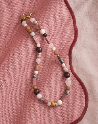 Bordowo-różowy naszyjnik z kamieni naturalnych, ech studio