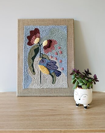Obraz punch needle "Pastelowy ptaszek" OD RĘKI, Dwa Sploty