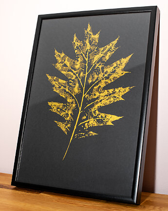 Obrazek. Plakat botaniczny. Monoprint. Złoty Liść Dąb ramka Alu A4, Kuźnia Obrazów