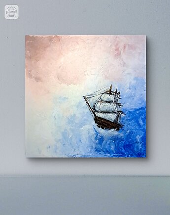 "Statek w chmurach" - Obraz olejny 60x60 cm PROMOCJA, kkjustpaint Karolina Kamińska