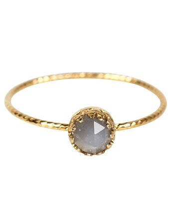 Złoty pierścionek Petite z szarym kamieniem księżycowym, Blooming Stones