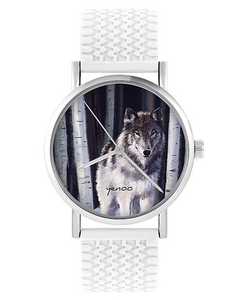 Zegarek - Szary wilk - silikonowy, biały, yenoo
