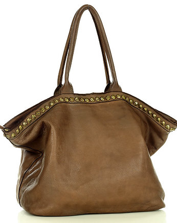 Duża torebka skórzana oversize style shopper bag - czekoladowy brąz, Marco Mazzini