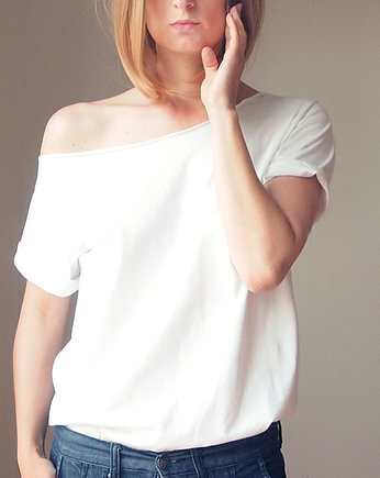 Asymetryczny Biały Oversize Bez Nadruku, ONE MUG A DAY