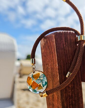 Bransoletka na sznurku z bursztynem i masą perłową, Figa handmade accessories