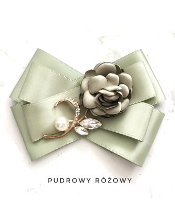 Brosza delikatna zieleń z kwiatem NEW, Pudrowy Różowy
