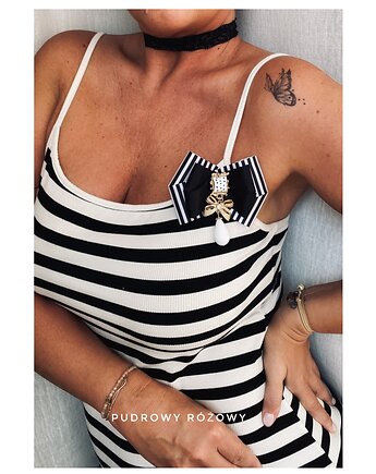 Brosza  z ozdobą w stylu glamour z białymi kamieniami NEW, Pudrowy Różowy