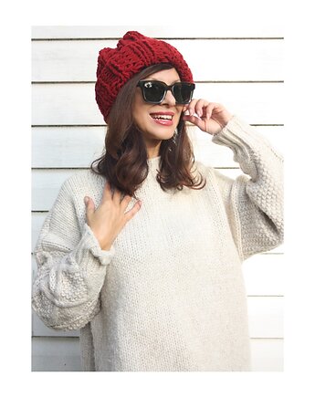 Czapka handmade beanie z wełną merino bulky, Mademoiselle Patrini