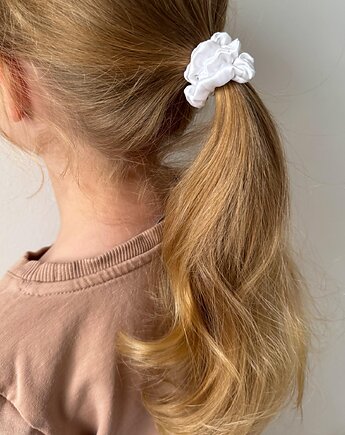 Jedwabna scrunchie gumka frotka wąska micro biała, Zdunetti