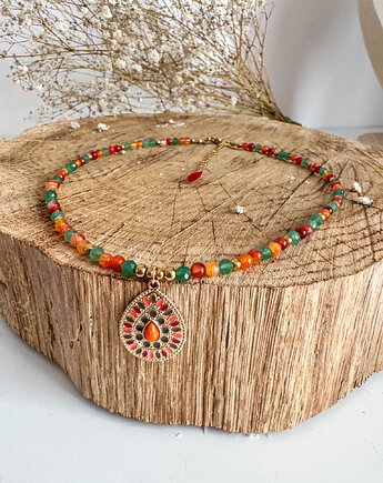 Naszyjnik z kamieni naturalnych zielony awenturyn i agat karneolowy, Inspirowanenatura 