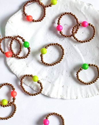 Pierścionek : Swarovski neon pearls : NEON YELLOW : gold, kaktusia