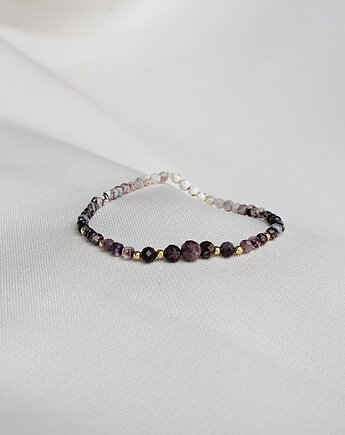 Fioletowy agat ze złotem - bransoletka na gumce, Moui