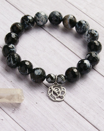 Róża : stal szlachetna : agat czarny 12mm, kaktusia