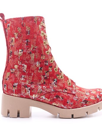 Botki skórzane - czerwona mozaika (6663) BOSCCOLO, BOSCCOLO