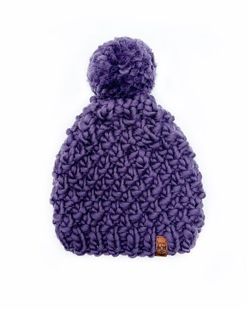 Fioletowa czapka z grubej wełny z pomponem, Holy Alpaca Knit