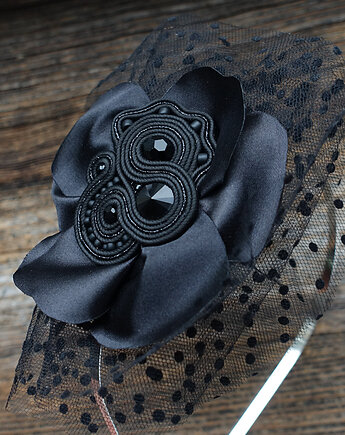 Elegancki czarny fascynator sutasz, Mró Soutache