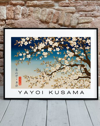 PLAKAT dekoracyjny sakura Yayoi Kusama,  pastelowa ilustracja, black dot studio