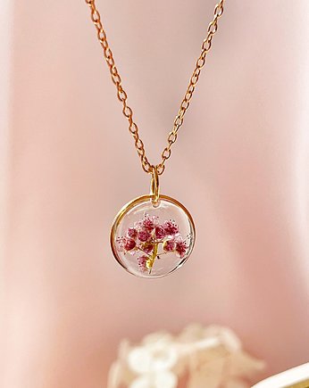 Biżuteria z żywicy naszyjnik tawuła japońska, Jaskółcze ziele handmade 