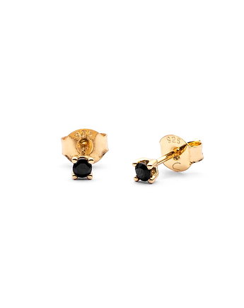 Kolczyki mini ozdobione czarnymi cyrkoniami- srebro 925 pozłacane, Coccola JEWELLERY