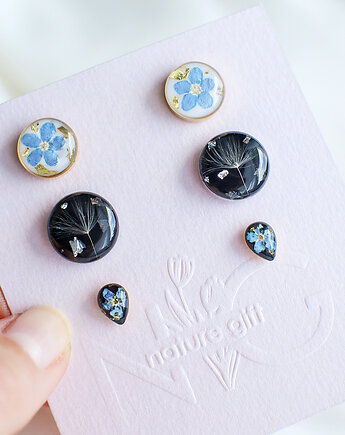 Zestaw kolczyków-sztyftów z niezapominajkami i dmuchawcem, nature gift