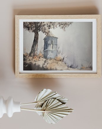 WYPRZEDAŻ SZTUKI! Akwarela Kapliczka oryginalny obraz 300g A3 30x42 cm, Kwitnace
