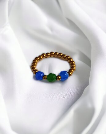 Pierścionek : golden summer III : jadeit, hematyt, kaktusia