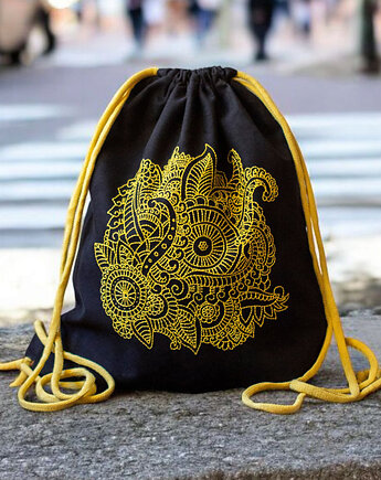 Czarny ręcznie haftowany workoplecak XL, raspberi